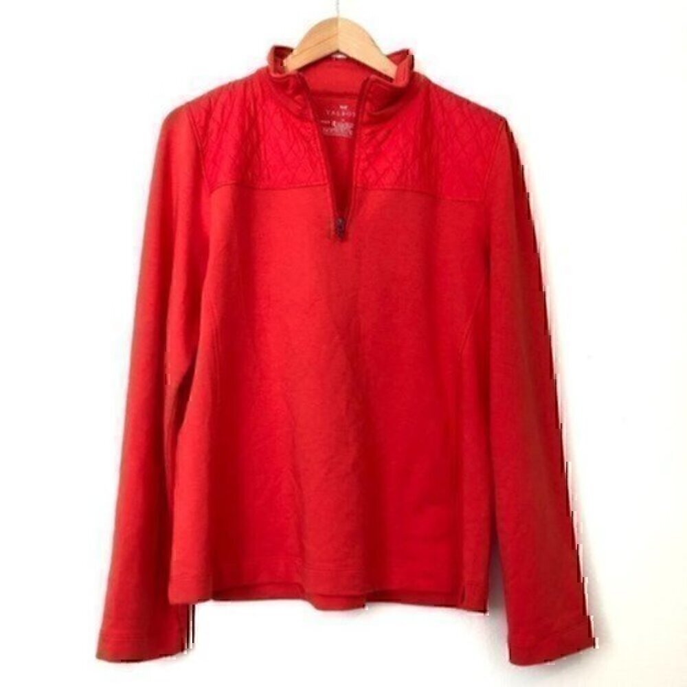 TALBOTS Solid Red Quilted 1/4 Zip Cotton Sweatshirt Pullover Pima Cotton Blend M
